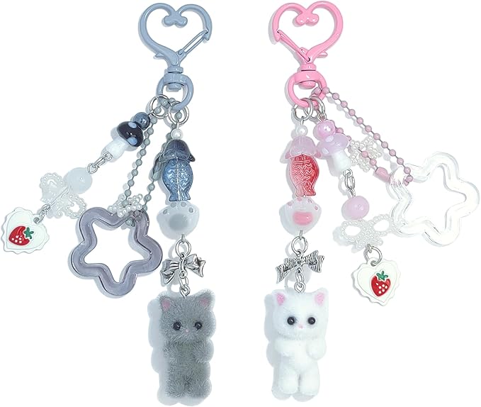 Coquette pink cat bag charms